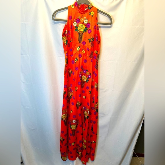 Vintage 1970s Lanz Original Dress Orange Floral Halter Dress Size XS/S Mod - Picture 1 of 9